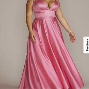 Jules and Cleo David’s Bridal Pink diamond empire waist full length prom dress